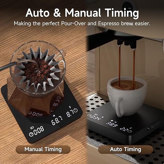 Coffee Scale, 2kg/0.1g High Precision Mini Coffee Scale with Timer, Rechargeable, for Espresso and Pour-Over Coffee