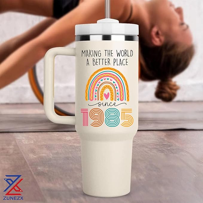 40TH Birthday Gifts for Her, Vintage 1985 Tumbler, 40 Year Old Birthday Gift Idea for Women, Funny 40 & Fabulous Bday Gift for Women, Friends, Daughter, Sister, Mom - Turning 40 Present