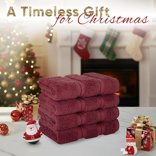 American Soft Linen Luxury Washcloths for Bathroom, 600 GSM 100% Cotton 4 Piece Turkish Wash Cloth Set, 13x13 in Soft Rags for Body and Face, Bordeaux Washcloths