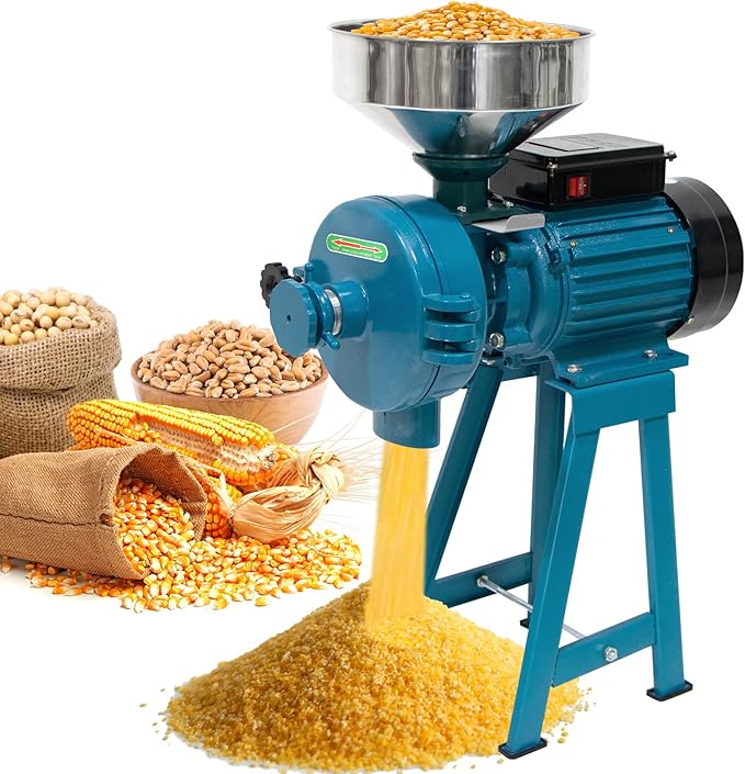 3000W Wet Dry Cereals Grinder Electric Grain Mill - Heavy Duty 110V Commercial Grinder Machine for Rice, Corn, Coffee, Wheat Feed With Funnel