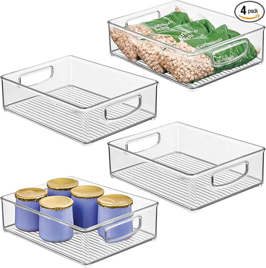iDesign Plastic Stackable Pantry Bin - Organizer Bin with Handles for Cabinets or Fridge - Set of 4 - Clear