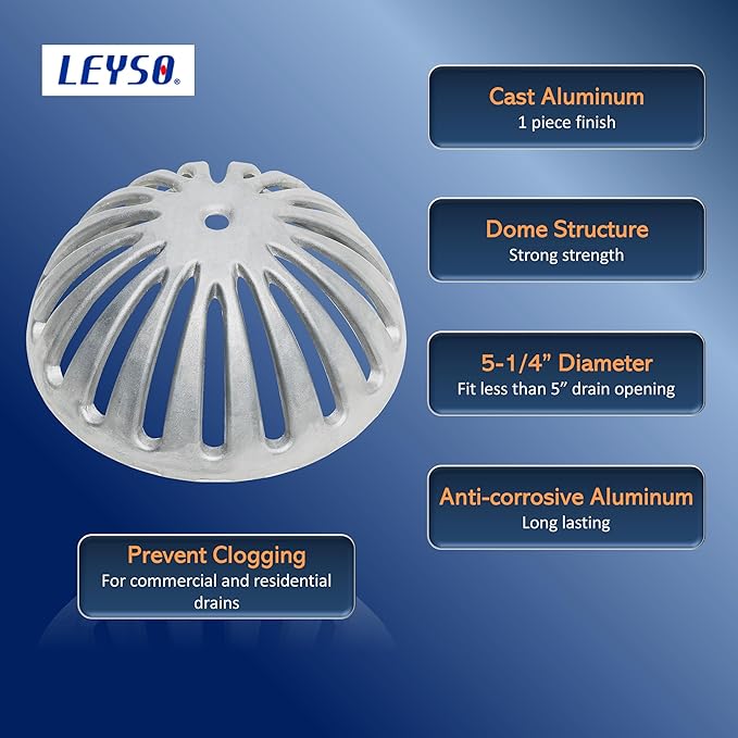 Leyso Heavy Duty Aluminum Drain Cover, Sink Drain Cover, Floor Drain Cover, Dome Strainer for Compartment Sink, Kitchen, Outdoor, Garden, Restaurant 5-1/2" W x 2-1/4"H (1 PCS)