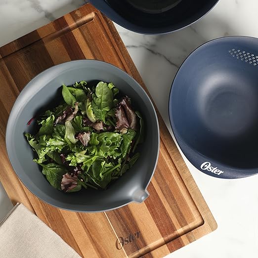 Oster Bluemarine 3 Piece PP Stackable Space-Saving Colander and Mixing Bowl Set