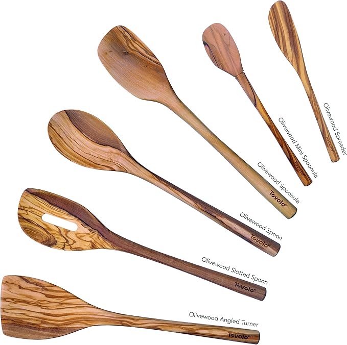 Tovolo Olivewood Utensil Set of 6 for Meal Prep, Cooking, Baking, and More