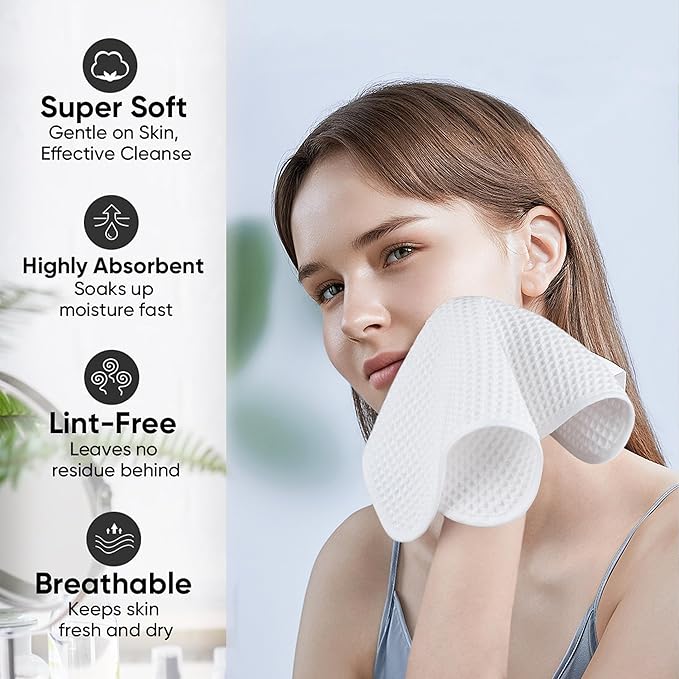 Microfiber Waffle Face Towels, 4 Pieces, Soft, Absorbent, Fast Drying, Lint Free (White)