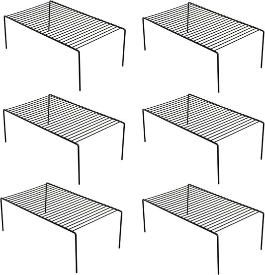 iPEGTOP Set of 6 Large (15.7 x 9.4 Inch) Kitchen Cupboard Organiser, Freezer Cabinet Storage Metal Shelf Wire Rack, Rustproof Steel Shelves for Fridge Pantries Countertops Utensils, Black