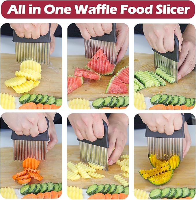 JAYVAR 2 In 1 Crinkle Cutter with Peeler – Stainless Steel Wave Potato Cutter, Crinkle Cut French Fry Slicer for Veggies, Cucumber Slicer Wavy Chopper Vegetable Cutting, Vegetable Peeler for Kitchen