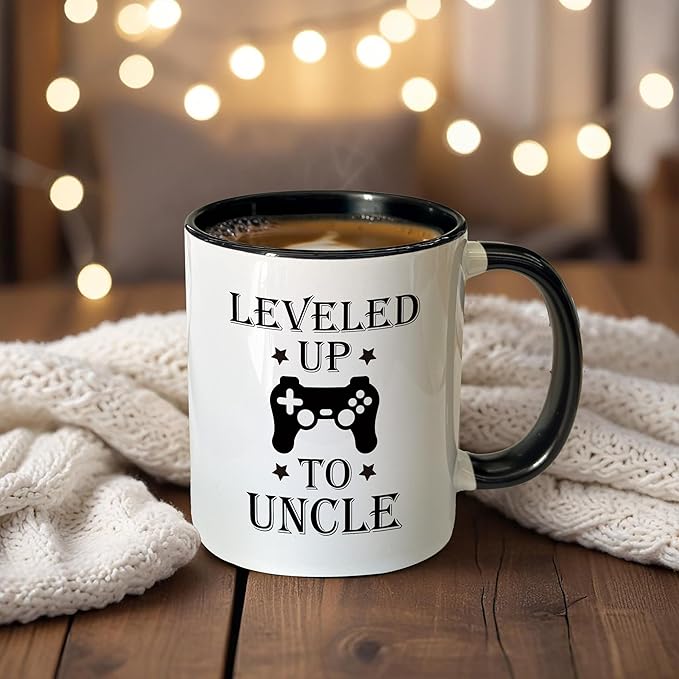 Promoted to Uncle Coffee Mugs, Uncles Tea Cup Gifts for Father's Day Birthday, Funny Leveled Up to Uncle Ceramic Coffee Tea Mug 11oz