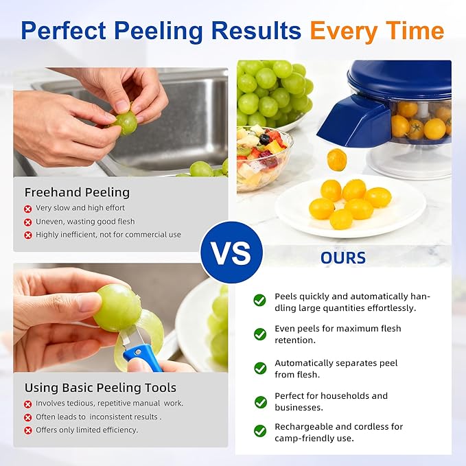 Electric Grape Peeler, Garlic Peeler, Fruit Peeler with Stainless Steel Blade for Grapes, Garlic and Soft Fruits, High Performance Home Kitchen Tool