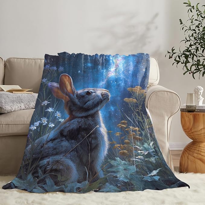 Rabbit Blanket Gifts for Girls Boys Galaxy Rabbit Throw Blankets Cozy Plush Fleece Flannel Fuzzy for Women Men Decor 60"X50"