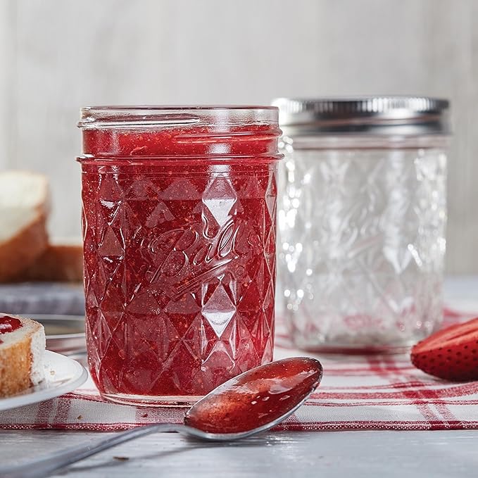 Ball Regular Mouth Quilted Crystal Glass Mason Jars with Lids and Bands, Used for Canning, Pickling, Juice, Jam, Jelly, Half Pint Size (Pack of 3)