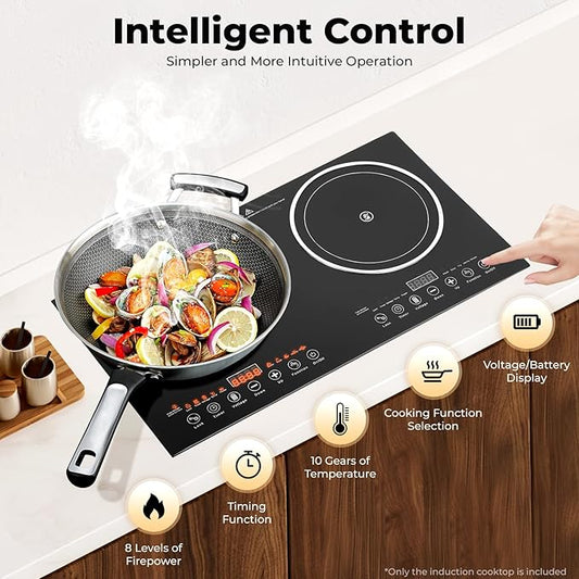 Electric Induction Cooker, Double Induction Cooktop 2 Burner Bulit-in Countertop Electric Stove, 110V 2400W Portable Two Burner Cooktop for Kitchen, RV