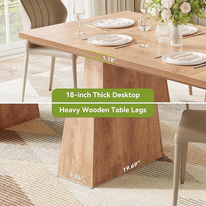 LITTLE TREE Dining Table for 6 People, Wooden Table, Rectangle Furniture with Heavy Duty Legs, Modern Kitchen Table for Home, Dining Room, Oak