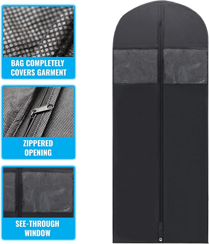 Plixio 60” Black Garment Bags for Hanging, Men Suit Bag for Travel and Clothing Closet Storage of Women Dress, Shirts, Coats, Suit Cover - Includes Zipper and Transparent Window (Black - 24 pack: 60")
