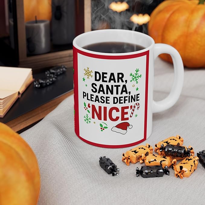 Christmas Naughty and Nice Coffee Cup Mug. Santa Funny Holiday Wine Lover