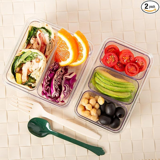 Airtight Food Storage Containers Set, 2 Lunch Boxs (With 5 Removable Boxes) - Tritan 100% | BPA-Free Vegetable Organizer Boxes | Microwave & Freezer Safe | Leak-Proof Lids