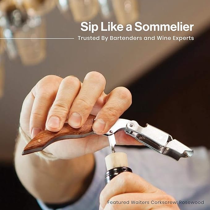 Hicoup Wine Opener - Professional Corkscrews for Wine Bottles w/Foil Cutter and Cap Remover - Manual Wine Key for Servers, Waiters, Bartenders and Home Use - Stainless Steel With Flamingo Resin Inlay