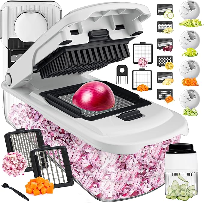 Cambom Vegetable Chopper With Container, Multifunctional Food Chopper Onion & Vegetable Cutter Dicer With 8 Blades, Carrot & Veggie Slicer 12 Blades