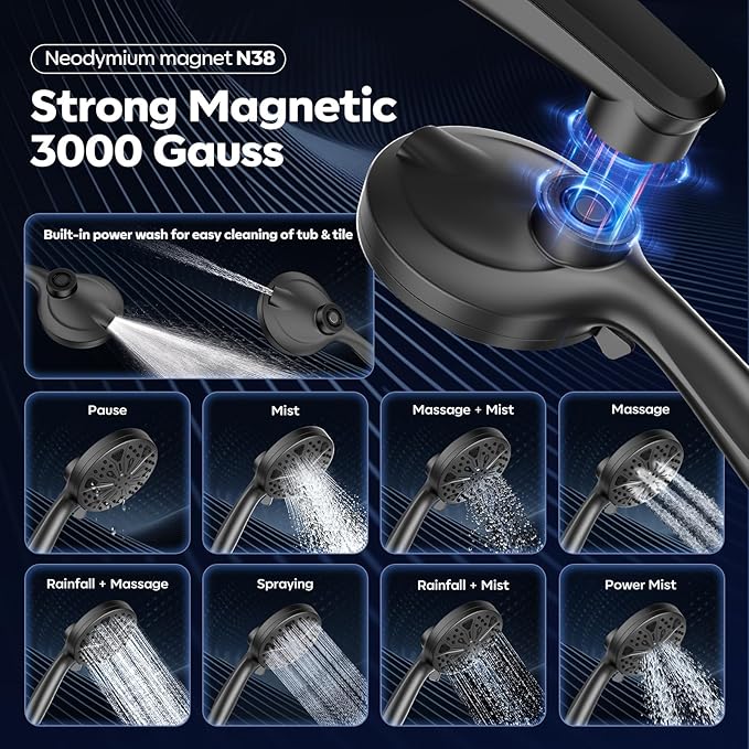 Shower Head with filtered Handheld High Pressure daul Shower Heads with Handheld Spray Combo and 10 Sprays Handheld Shower Head Detachable Shower head Built-in Magnetic Docking and Power Jets