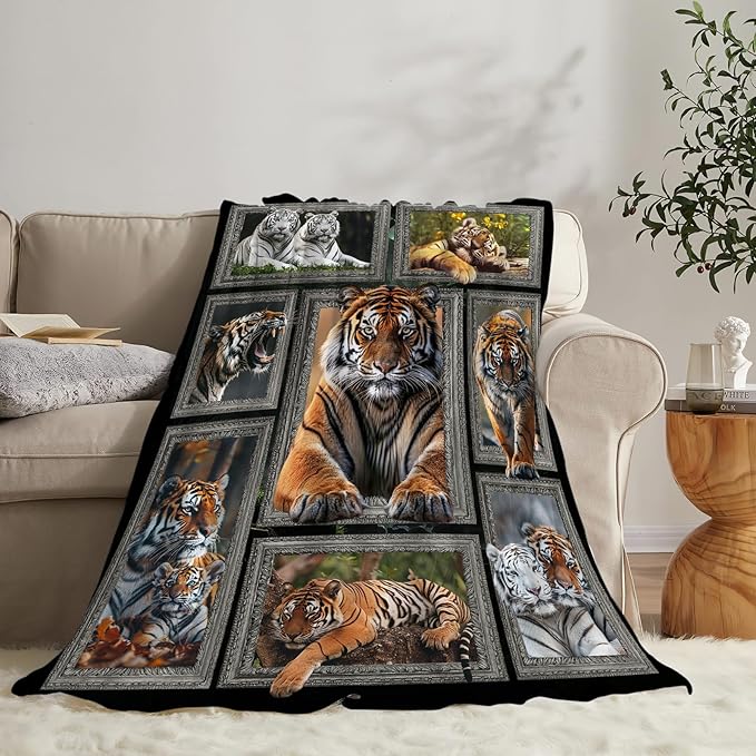 Tiger Blanket Wild Animal Throw Blanket Cozy Plush Fleece Flannel Tiger Stuff Blankets Lightweight Fuzzy Gifts for Girls Boys Women Men 50"X40"