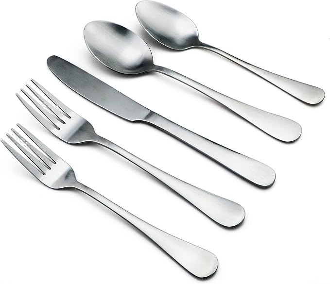20-Piece Stainless Steel Flatware Set, Matte Finish Silver, Service for 4