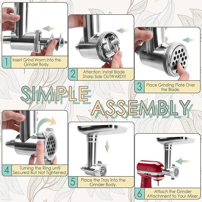 Meat Grinder Attachments for KitchenAid, Sausage Stuffer, Compatible with KitchenAid Stand Mixer of All Models, Aluminum Alloy, Not Dishwasher Safe