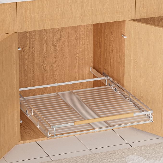 SANNO Pull Out Cabinet Organizer, Expandable Slide Out Organizer shelf for Kitchen Cabinets Organizer, Sliding Pantry Shelves - Roll Out Shelf Storage for Pots, Pans