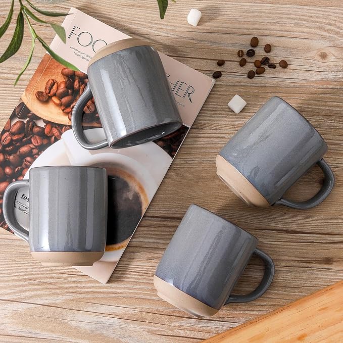 Coffee Mugs Set of 4,Ceramic 13 OZ Coffee Cups with Big Handle,Stoneware Large Tea Cups for Hot Beverages,Yogurt,Cappuccino,Latte,Gift for Mom and Dad,Dishwasher Safe & Microwave Safe,Gray