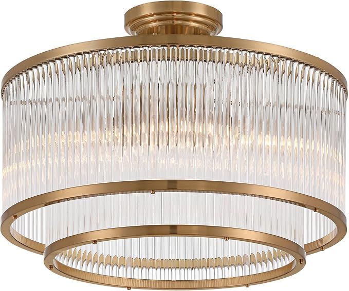 Possini Euro Design Warren 16 1/4" Modern Semi Flush-Mount Ceiling Light Fixture Kitchen Foyer Hallway Drum Round 5-Light Bronze Finish Crystal Bedroom Bathroom Entryway Living Room Indoor Small