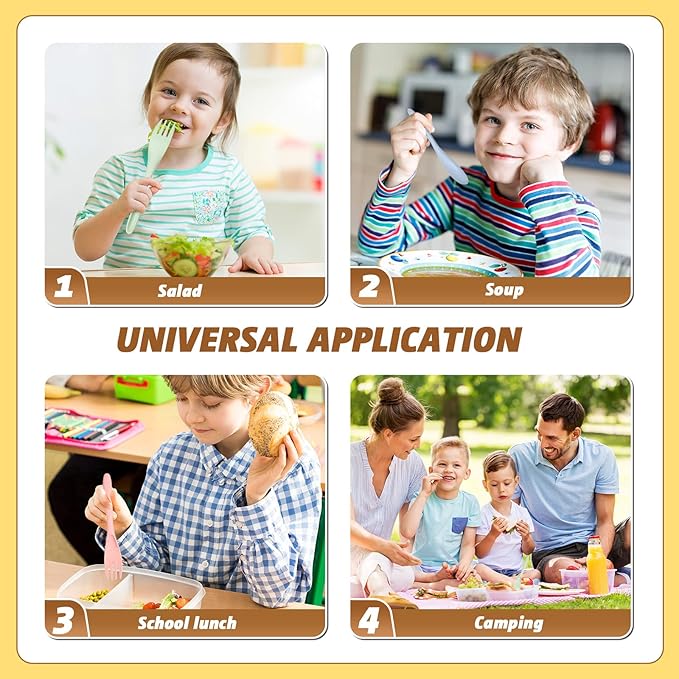Jinei 50 Sets Reusable Travel Utensils Set with Case Wheat Straw Cutlery Portable Spoon Knife Forks Lunch Box Accessories Friendly Tableware for Kids Adults Camping Utensils(Bright)