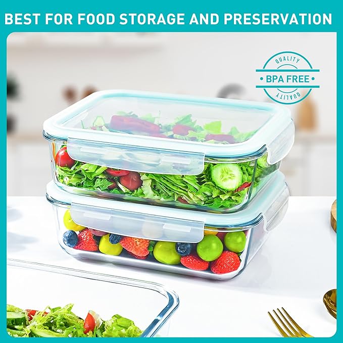 2 Pack 78 Oz / 9.8 Cups Large Glass Food Storage Containers with Lids, Meal Prep Containers for Baking, Serving, Glass Storage Container, BPA Free, Leakproof, Freezer, Microwave/Oven Safe