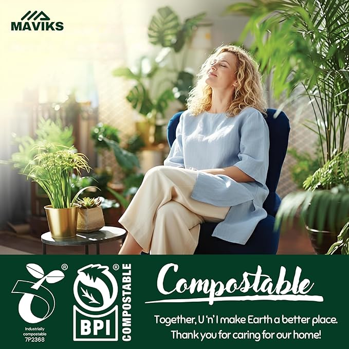 Super Durable Biodegradable Compostable Trash Bags 13 Gallons / 49.2 Liter, Green Biodegradable Trash Bags 50 Pcs, Small Kitchen Compost Bags for Countertop Bin, BPI & OK Compost Certified