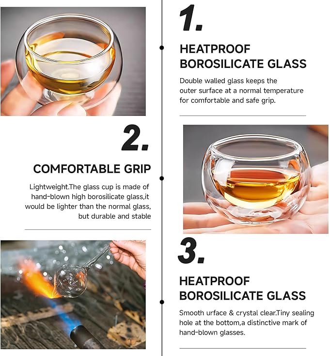 Set of 4 Teacups - Double Walled Insulated Glasses - (4oz / 120ml) Heatproof Borosilicate Tea Cup, Mini Espresso Cups Gift Box