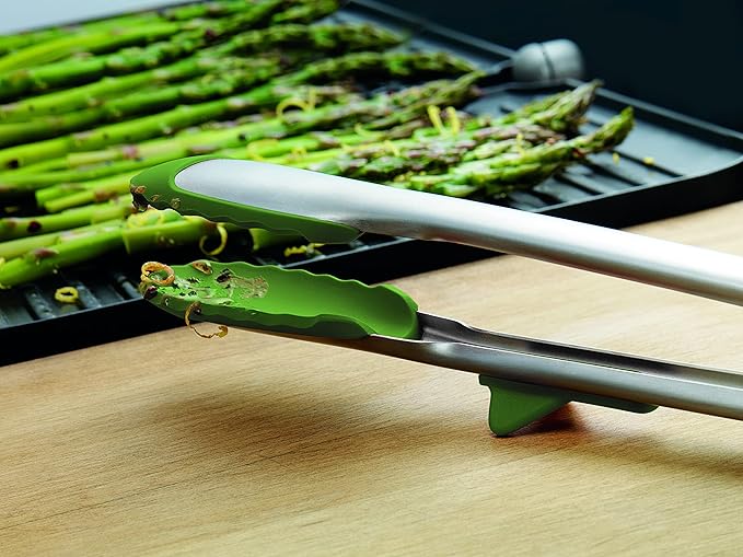 Tovolo Silicone Cooking Utensil Set of 6 Pesto Green Ladle Slotted Turner Tongs Flex Core Spatula Scraper Mixing Spoon and Potato Masher, Dishwasher Safe Non Toxic BPA Free Silicone Kitchen Utensils