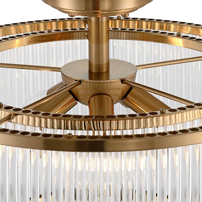 Possini Euro Design Warren 16 1/4" Modern Semi Flush-Mount Ceiling Light Fixture Kitchen Foyer Hallway Drum Round 5-Light Bronze Finish Crystal Bedroom Bathroom Entryway Living Room Indoor Small