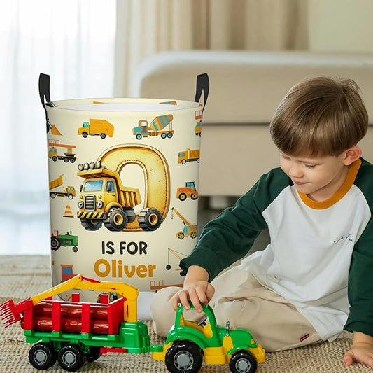 callie Personalized Excavator/Dinosaur/Unicorn Laundry Basket Gifts for Kids, Waterproof Collapsible Laundry Hamper Storage Bin for Bedroom (13.8" x 16.5", 15.7" x 19.6")