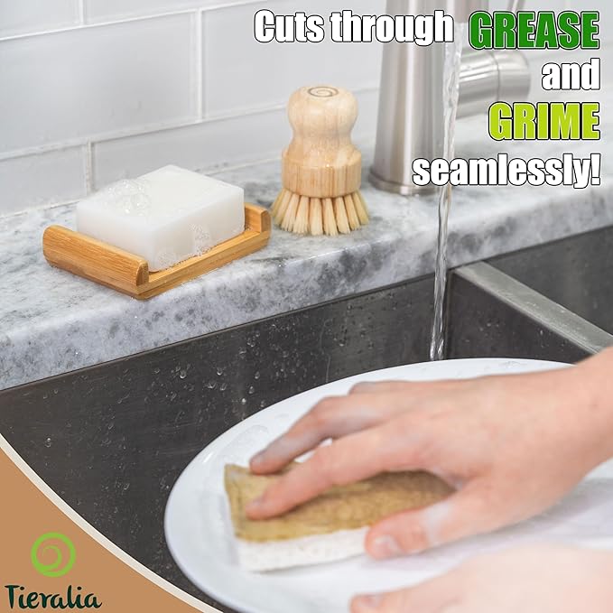Tieralia Lemon Dish Soap Bar – Solid Dish Block Soap Set for Kitchen Cleaning | Plant-Based, Fragrance-Free, Vegan Bar Soap | Long-Lasting, Zero Waste | 2-Pack (11.28 oz)