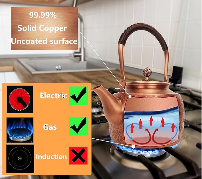 Kkekos Handmade Copper Kettle Copper Teapot for Stovetop 2000ml (Type4)