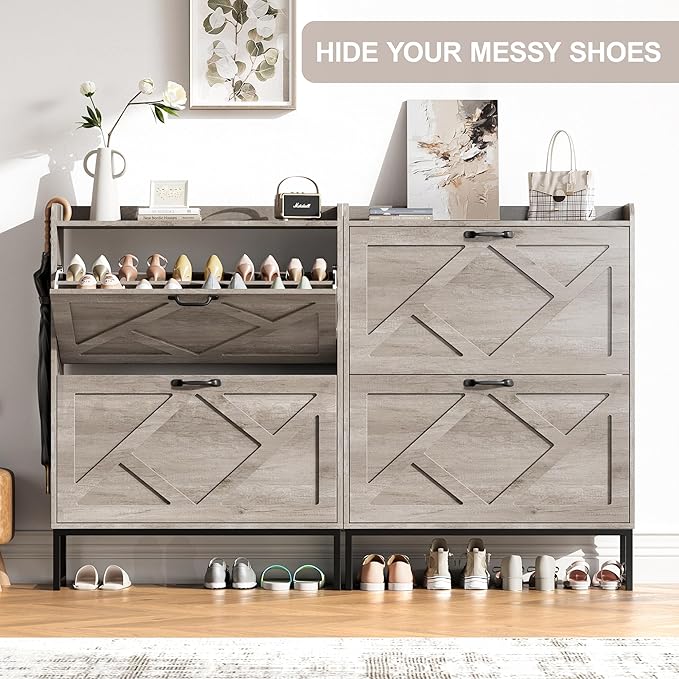 Nicetree Shoe Cabinet Storage for Entryway,Narrow Shoe Storage Cabinet, Space-Saving Shoe Organizer Cabinet, Vertical Entryway Solution for Foyer, Mudroom, Gray