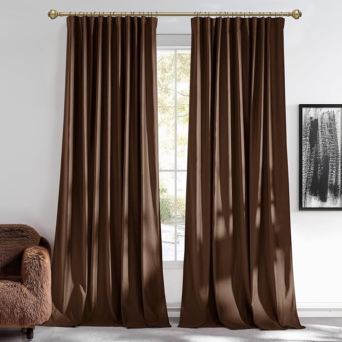 NICETOWN Brown Velvet Blackout Curtains 84 inch Long for Bedroom, UV Protection Room Darkening Privacy Protection Thermal Insulated Drapes for Office, W52 x L84, 2 Panels
