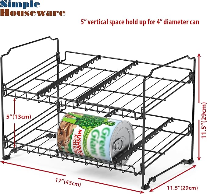 Simple Houseware 2 Tier Can Rack, Black - 2 Pack