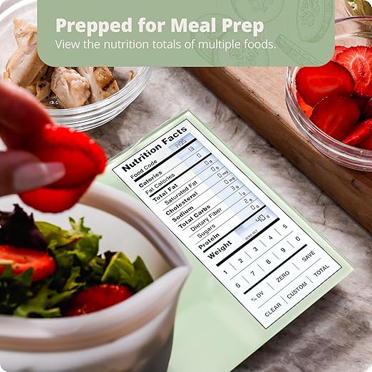 Greater Goods Digital Nutrition Scale – Accurate Macro and Calorie Tracking for Meal Prep, Weight Loss, and Healthy Eating | 2,000 Built-in Foods, Intuitive Nutrition Label Display, 11lb Cap, Green