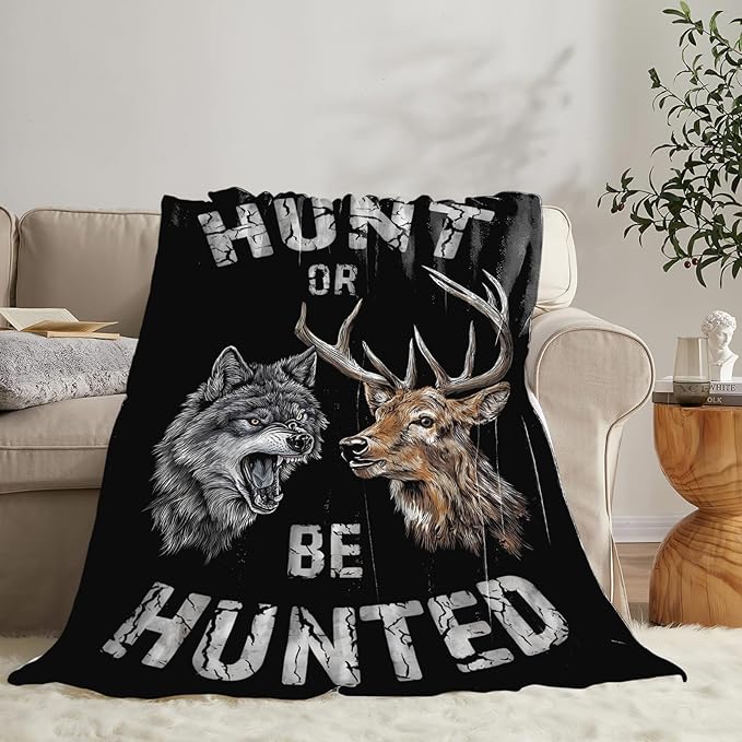 Hunting Blanket Gifts for Men Dad Wolf Deer Throw Blankets Cozy Plush Fleece Hunters Decor Flannel Fuzzy for Couch Chair Bed 60"X50"