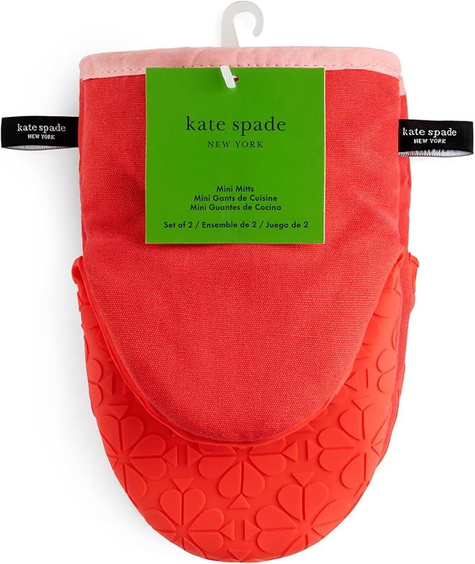 Kate Spade New York Spade Flower Soft Silicone Mini Oven Mitt 2-Pack Set, Heat Resistant, Flexible Non-Slip Silicone Grip, Red/Pink, 5.5"X8"