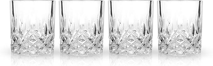 Viski Admiral Crystal Whiskey Tumbler Set, Classic Lowball Cocktail Glasses, Crystal Clear Drinking Glasses for Bourbon, Scotch, Spirits, Neat Pours, Gifts for Men, Home Bar, 10 oz, Set of 4