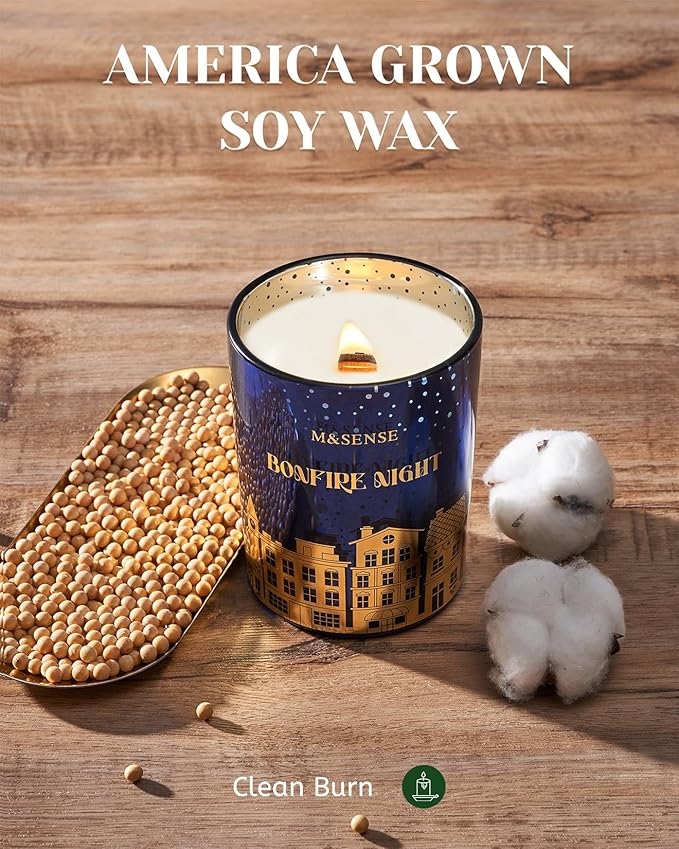M&SENSE Bonfire Night Large Christmas Candles, 18oz 100 Hours Burn Soy Wax Non Toxic Holiday Candle for Home Scented, Winter Aromatherapy Gifts for Women Men, Cozy Christmas Decor