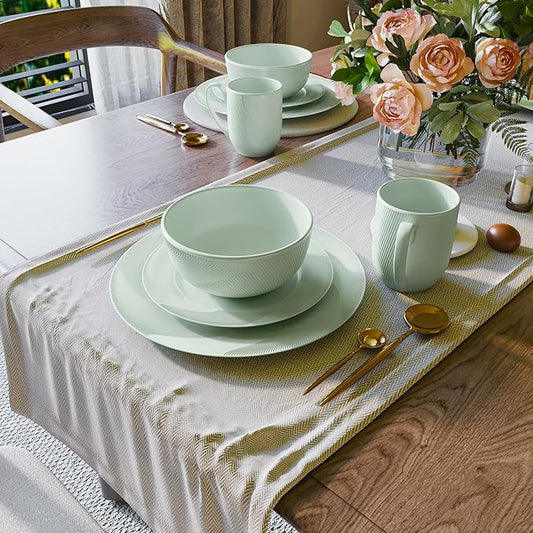 Yoshy Bone China Dinnerware with Lightweight Durable Chip Resistant Design Service for 4 (16 Piece - Service for 4, Willowmist)
