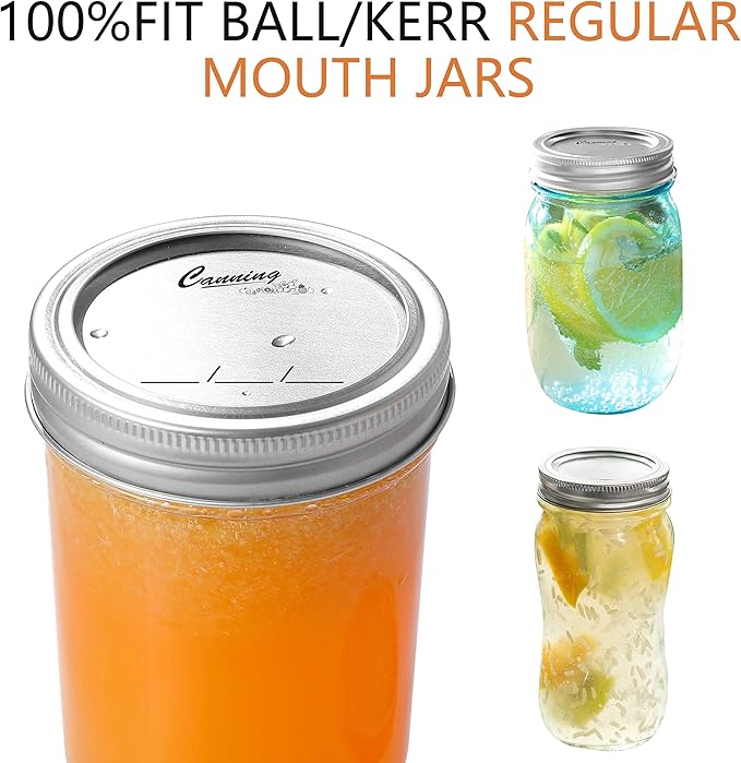 128-Count, Regular Mouth Canning Lids for Ball, Kerr Jars - Split-Type Metal Mason Jar Lids for Canning - Food Grade Material, 100% Fit & Airtight for Regular Mouth Jars