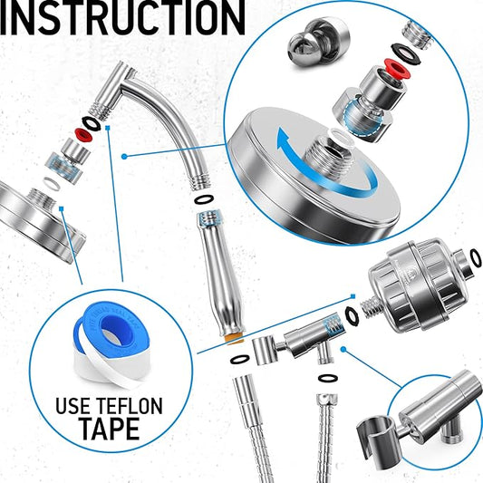 AquaHomeGroup Handheld Shower Head with Filter 20+3 Stage Filtration Shower Filter for Hard Water - Vitamin C,A and E infused Shower Water Filter with SPA Effect - High Pressure Shower Head with Hose