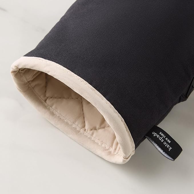 Kate Spade New York Spade Flower Soft Silicone Mini Oven Mitt 2-Pack Set, Heat Resistant, Flexible Non-Slip Silicone Grip, Black/Ivory, 5.5"X8"